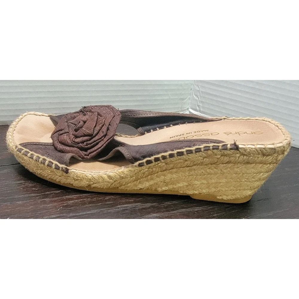 Andre Assous Brown Silk Flower Espadrille Wedge Sandals Size 10